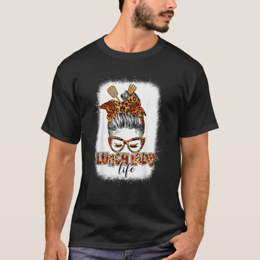 Leopard Mesy Bun Lunch Lady Blessed Lunch Lady Tha T-Shirt (Vorderseite)