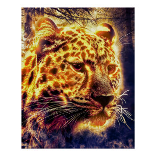 Leopard mit Beleuchtung Poster