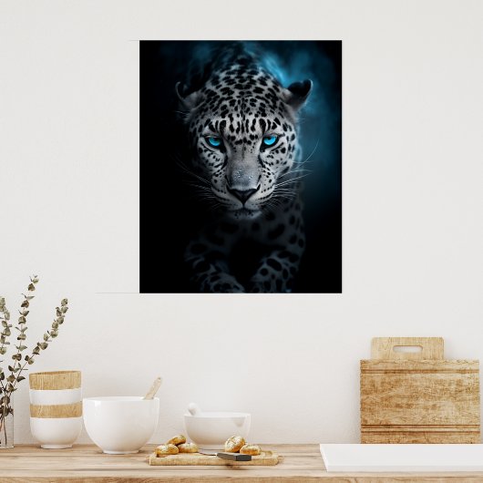 Leopard mit Blue Eyes Poster (Küche)