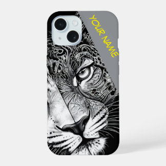Leopard mit individuellem Namen iPhone 15 Hülle