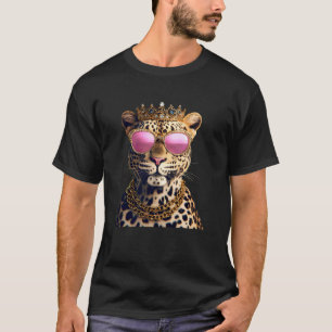 Leopard Mit Krone Und Rosaroter Sonnenbrille T-Shirt