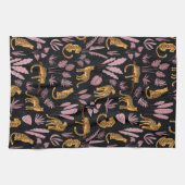 Leopard mit tropischem Blätter Geschirrtuch (Horizontal)