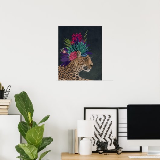Leopard mit tropischem Kopfteil Poster (Heimbüro)