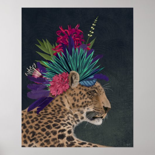 Leopard mit tropischem Kopfteil Poster (Vorne)