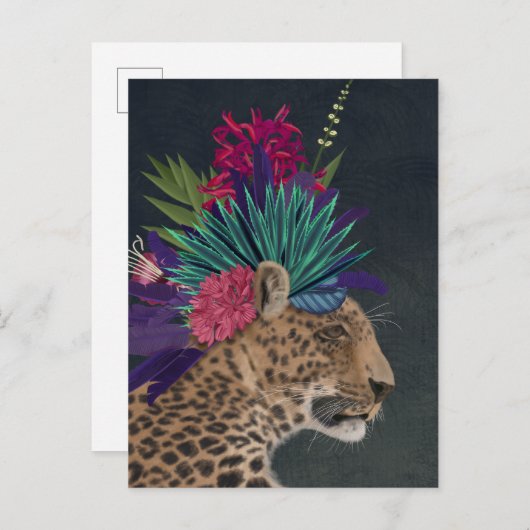 Leopard mit tropischem Kopfteil Postkarte (Vorne/Hinten)