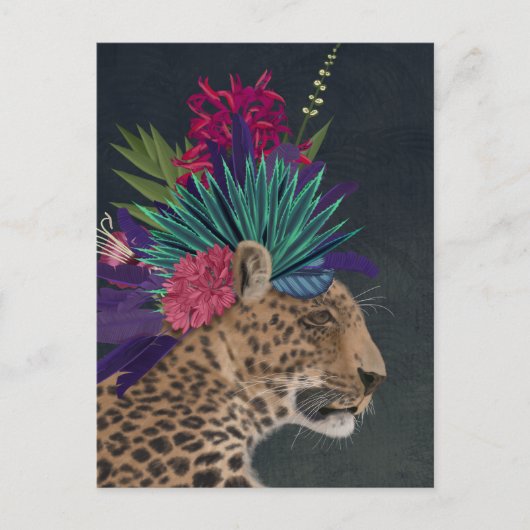 Leopard mit tropischem Kopfteil Postkarte (Vorderseite)