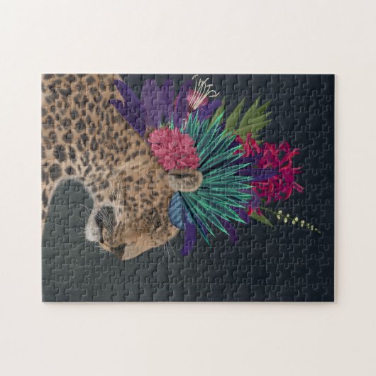 Leopard mit tropischem Kopfteil Puzzle (Horizontal)