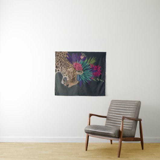 Leopard mit tropischem Kopfteil Wandteppich (Beispiel (Horizontal))