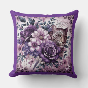 Leopard mit violetten Blumen Kissen