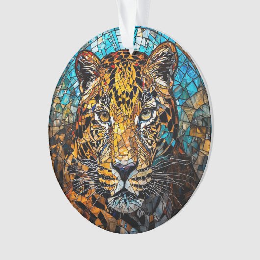 Leopard mit warmen und Coolen Farbtönen Ornament (Vorderseite)