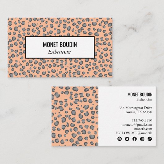 Leopard Modern Animal Print Social Media Icons Visitenkarte (Vorne/Hinten)