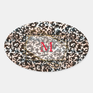 Leopard, modern, gepunktet, braun, personalisiert ovaler aufkleber