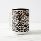 Leopard, modern, gepunktet, braun, personalisiert zweifarbige tasse (Vorderseite Links)