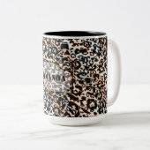 Leopard, modern, gepunktet, braun, personalisiert zweifarbige tasse (VorderseiteRechts)