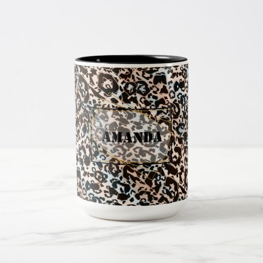 Leopard, modern, gepunktet, braun, personalisiert zweifarbige tasse (Mittel)