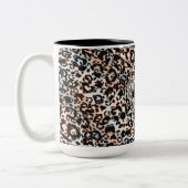 Leopard, modern, gepunktet, braun, personalisiert zweifarbige tasse (Links)