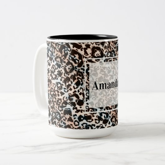 Leopard, modern, gepunktet, braun, personalisiert zweifarbige tasse (Vorderseite Links)