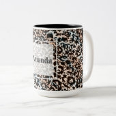 Leopard, modern, gepunktet, braun, personalisiert zweifarbige tasse (VorderseiteRechts)