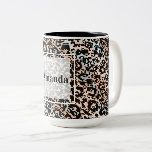 Leopard, modern, gepunktet, braun, personalisiert zweifarbige tasse (VorderseiteRechts)