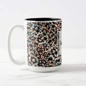 Leopard, modern, gepunktet, braun, personalisiert zweifarbige tasse (Links)