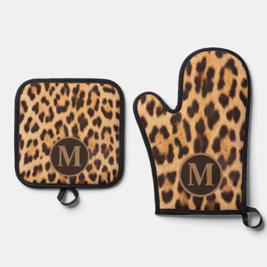 leopard monogram, gürtelig-chic ofenhandschuh & Topflappen-Set (Vorderseite)