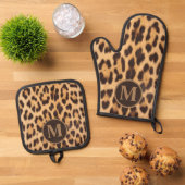 leopard monogram, gürtelig-chic ofenhandschuh & Topflappen-Set (Oben Unten)