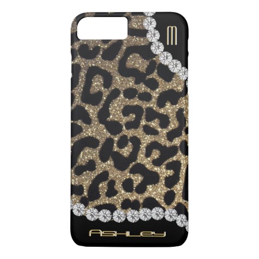 Leopard-Monogramm-Glitzer Case-Mate iPhone Hülle (Rückseite)