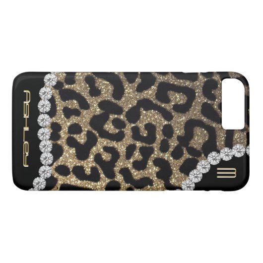 Leopard-Monogramm-Glitzer Case-Mate iPhone Hülle (Rückseite (Horizontal))