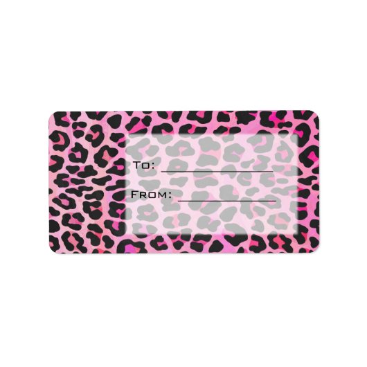 Leopard-Monogramm, Schwarz und Heiß-Rosa Adressaufkleber (Vorne)