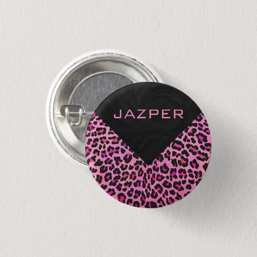 Leopard-Monogramm, Schwarz und Heiß-Rosa Button (Vorne & Hinten)