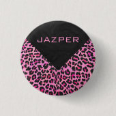 Leopard-Monogramm, Schwarz und Heiß-Rosa Button (Vorderseite)