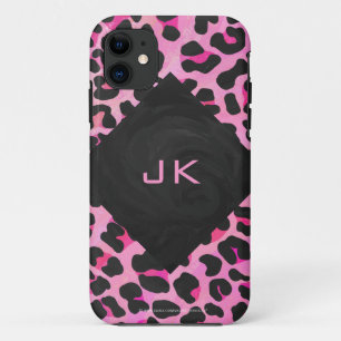 Leopard-Monogramm, Schwarz und Heiß-Rosa Case-Mate iPhone Hülle