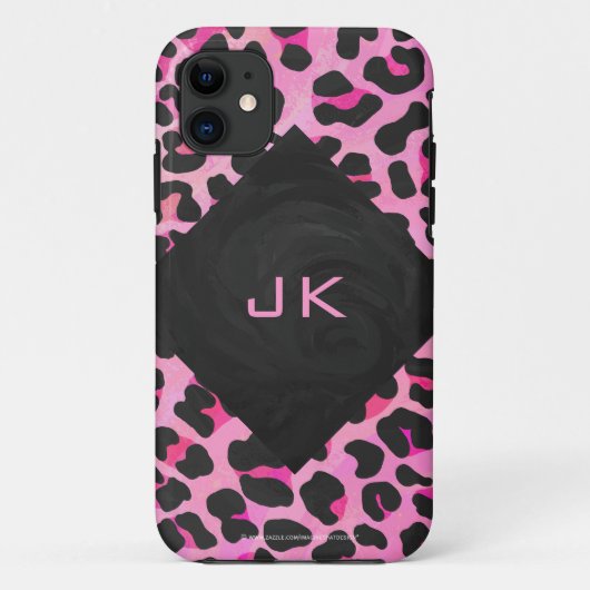 Leopard-Monogramm, Schwarz und Heiß-Rosa Case-Mate iPhone Hülle (Rückseite)