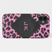 Leopard-Monogramm, Schwarz und Heiß-Rosa Case-Mate iPhone Hülle (Rückseite (Horizontal))