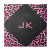 Leopard-Monogramm, Schwarz und Heiß-Rosa Fliese (Vorderseite)