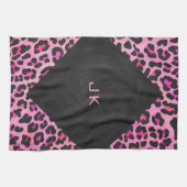 Leopard-Monogramm, Schwarz und Heiß-Rosa Handtuch (Horizontal)