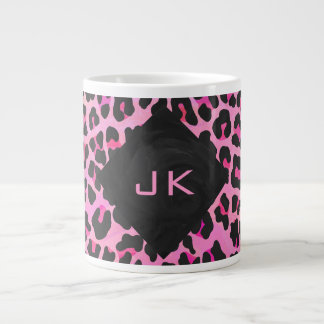 Leopard-Monogramm, Schwarz und Heiß-Rosa Jumbo-Tasse
