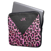 Leopard-Monogramm, Schwarz und Heiß-Rosa Laptopschutzhülle (Vorderseite Links)