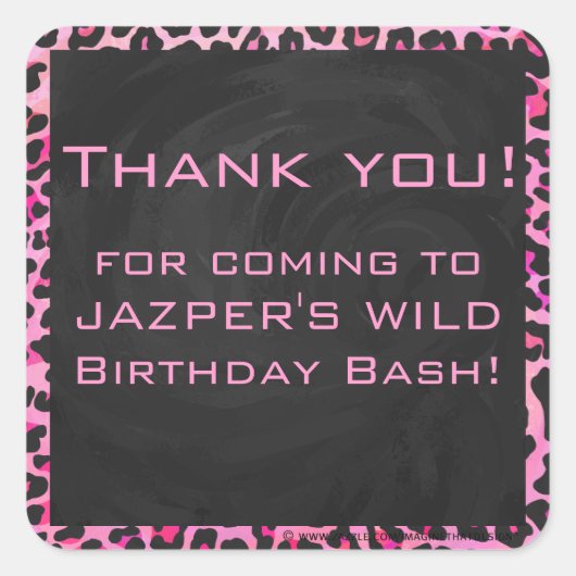 Leopard-Monogramm, Schwarz und Heiß-Rosa Quadratischer Aufkleber (Vorderseite)