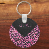 Leopard-Monogramm, Schwarz und Heiß-Rosa Schlüsselanhänger (Vorderseite)