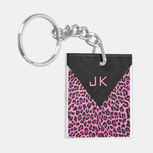Leopard-Monogramm, Schwarz und Heiß-Rosa Schlüsselanhänger (Vorderseite links)