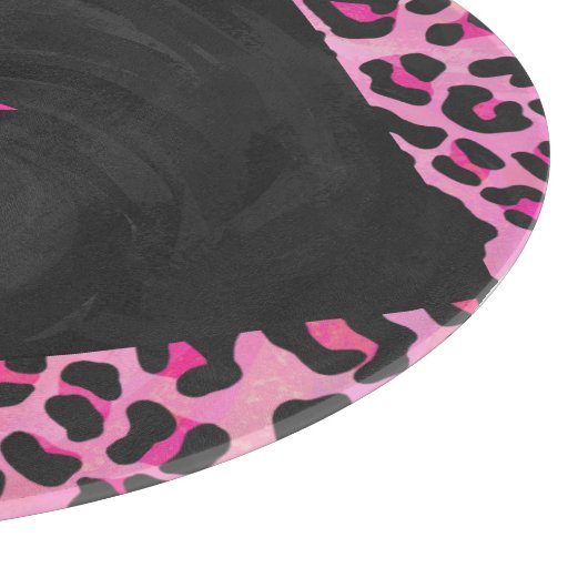 Leopard-Monogramm, Schwarz und Heiß-Rosa Schneidebrett (Ecke)