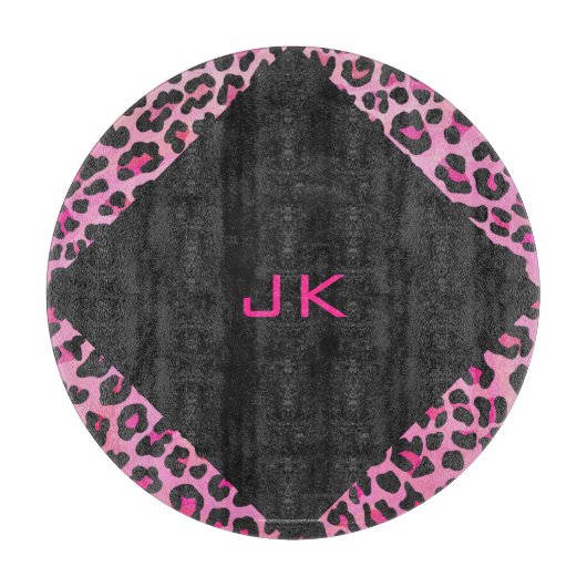 Leopard-Monogramm, Schwarz und Heiß-Rosa Schneidebrett (Vorderseite)