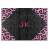 Leopard-Monogramm, Schwarz und Heiß-Rosa Schneidebrett (Vorderseite)