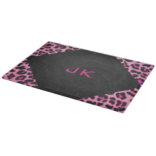 Leopard-Monogramm, Schwarz und Heiß-Rosa Schneidebrett