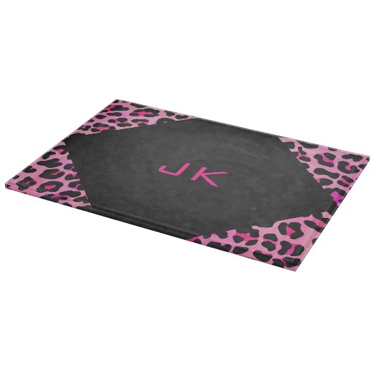 Leopard-Monogramm, Schwarz und Heiß-Rosa Schneidebrett (Ecke)