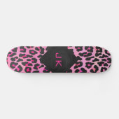 Leopard-Monogramm, Schwarz und Heiß-Rosa Skateboard (Horizontal)