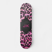 Leopard-Monogramm, Schwarz und Heiß-Rosa Skateboard (Vorderseite)