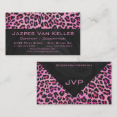 Leopard-Monogramm, Schwarz und Heiß-Rosa Visitenkarte (Vorne/Hinten)