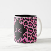 Leopard-Monogramm, Schwarz und Heiß-Rosa Zweifarbige Tasse (VorderseiteRechts)